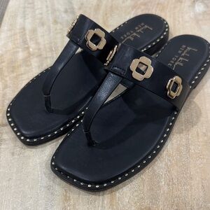 Black Sandals with Gold Accents